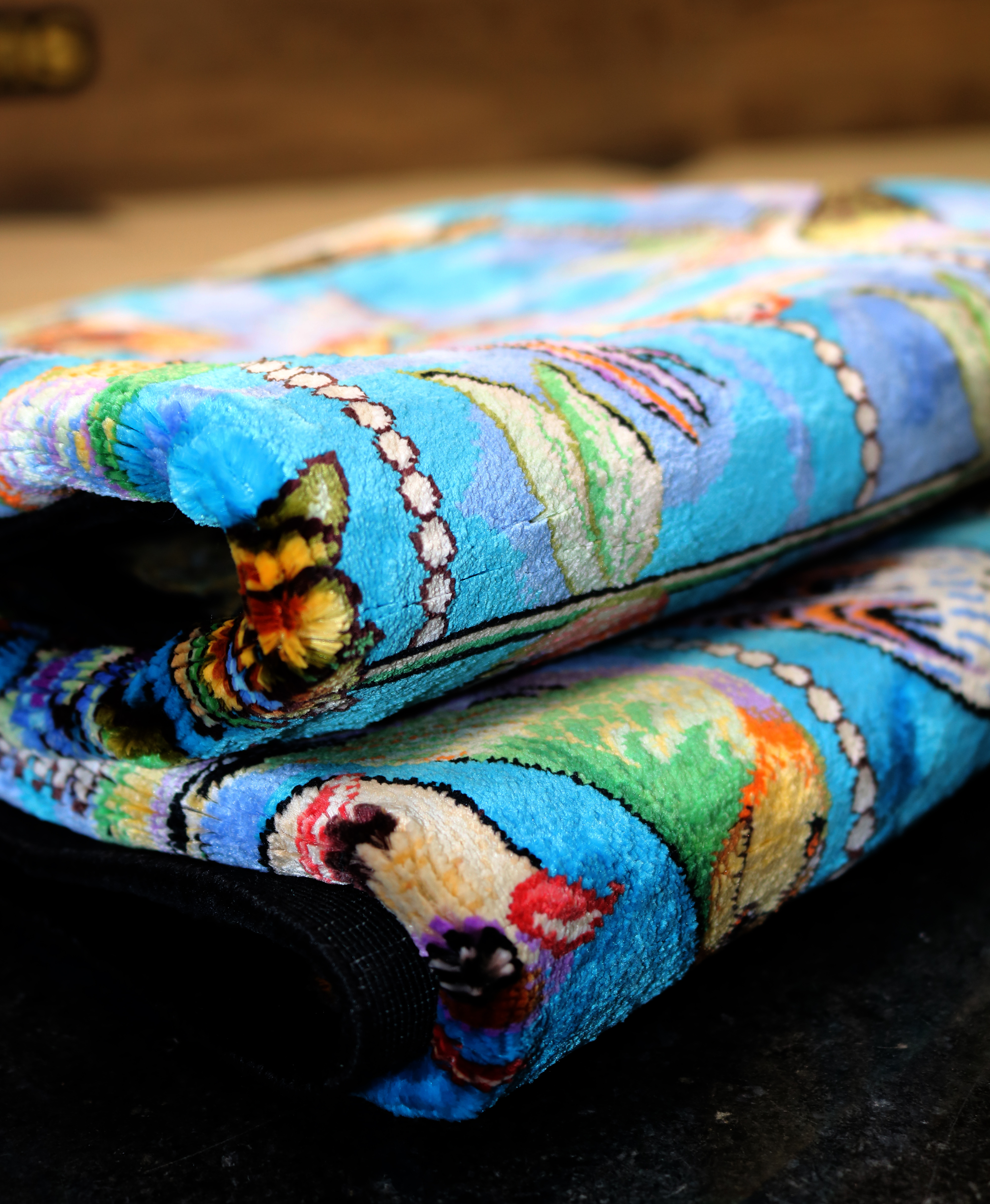 Handmade all-silk blue Persian Qom rug with Iranian bird pattern