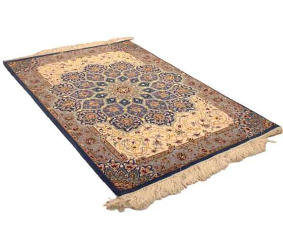 Handmade Persian Isfahan Silk and Wool Rug