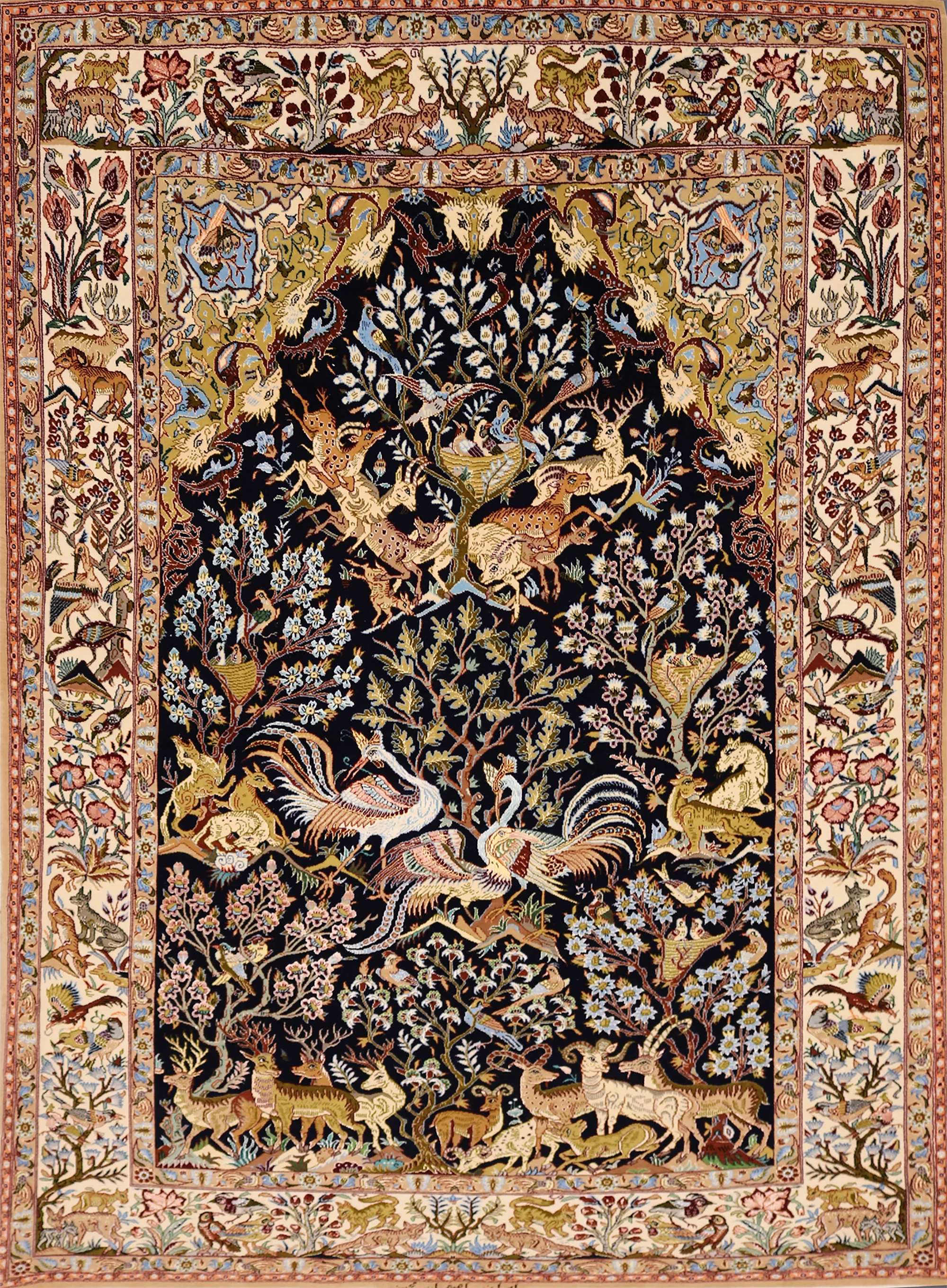 Handwoven Isfahan Silk and Wool Rug