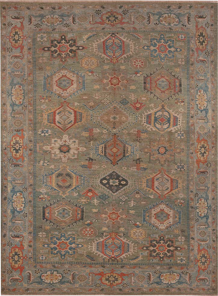 Handmade Grey Persian Sultanabad Geometric Wool Rug 3513