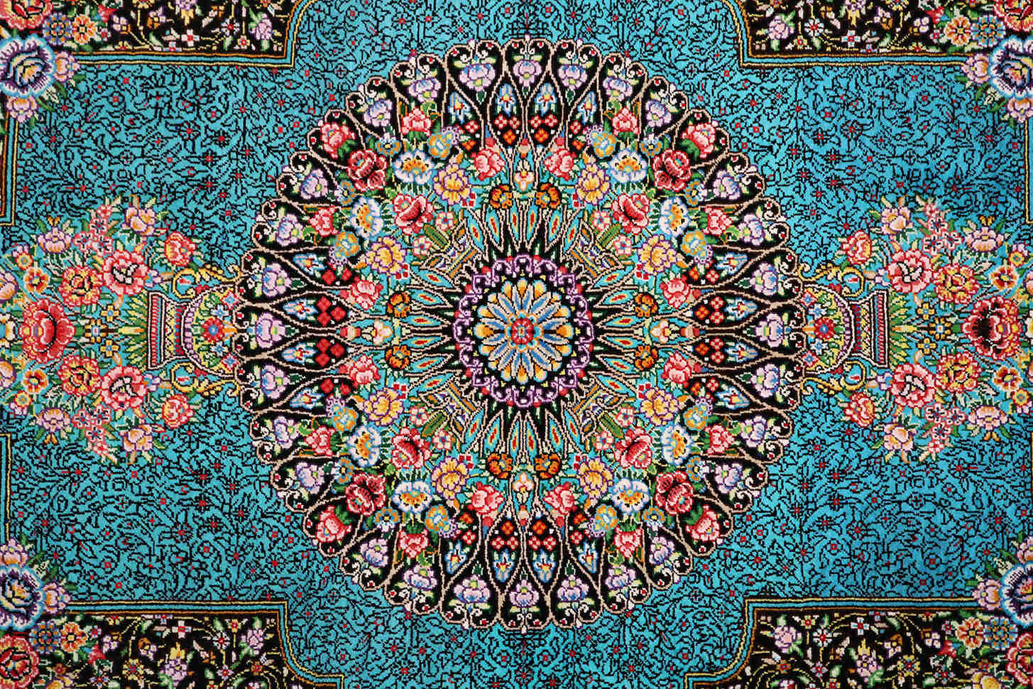 Qom Turquoise Silk Carpet