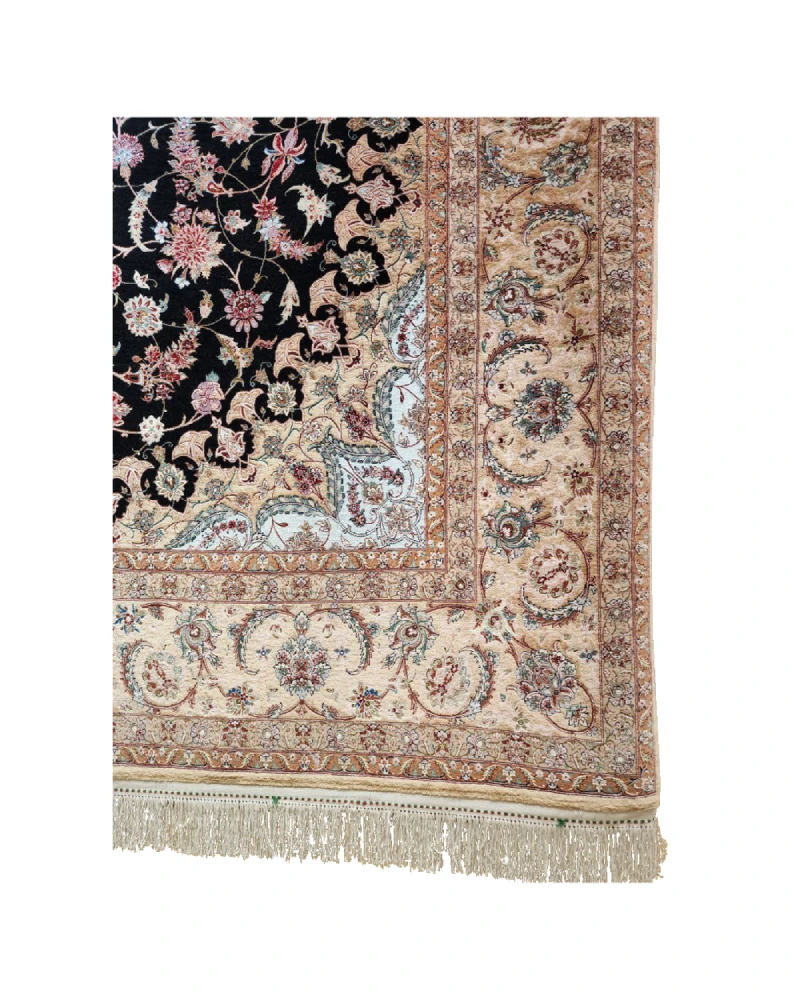 Black Isfahan Rug Handmade Black Persian Isfahan Silk and Wool Rug - Percarin