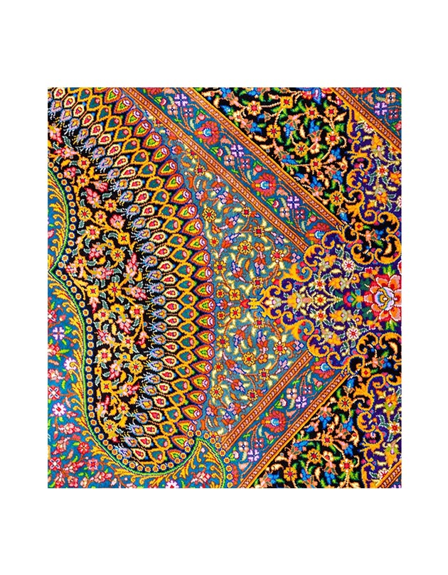 Handmade Blue and Gold Persian Qom rug D02247G