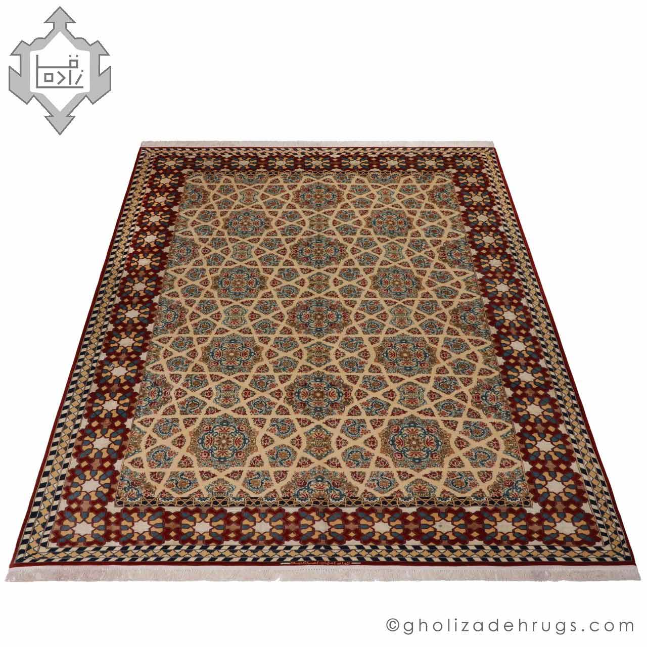 Handmade Antique Brown Geometric Persian Isfahan Rug IS02