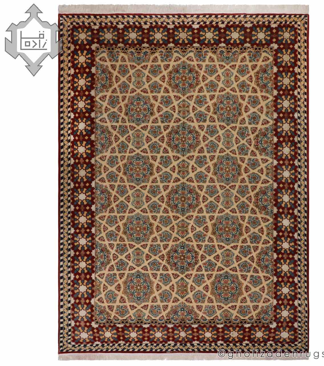 Handmade Antique Brown Geometric Persian Isfahan Rug IS02