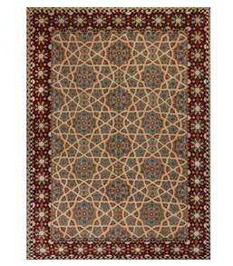 Handmade Antique Brown Geometric Persian Isfahan Rug IS02