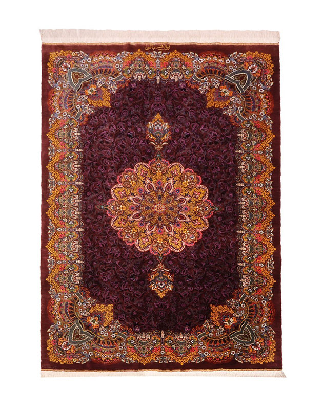 Handmade Purple Persian Qom Silk Area Rug QM01