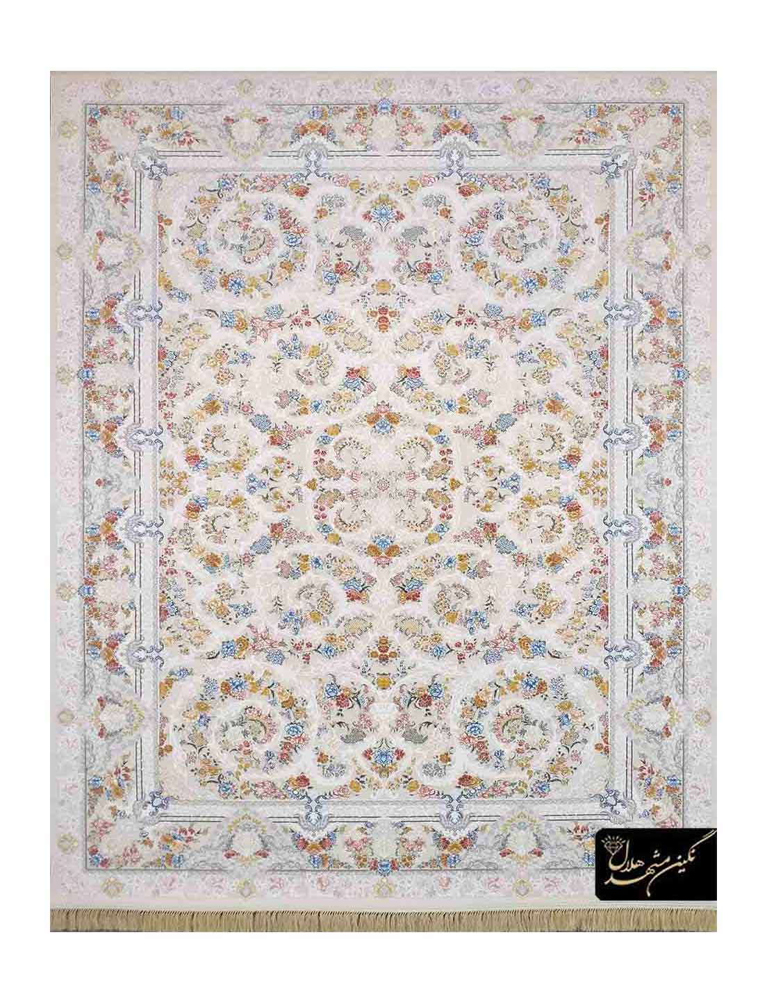 Machine-made Cream and Grey Floral Persian Area Rug 5209