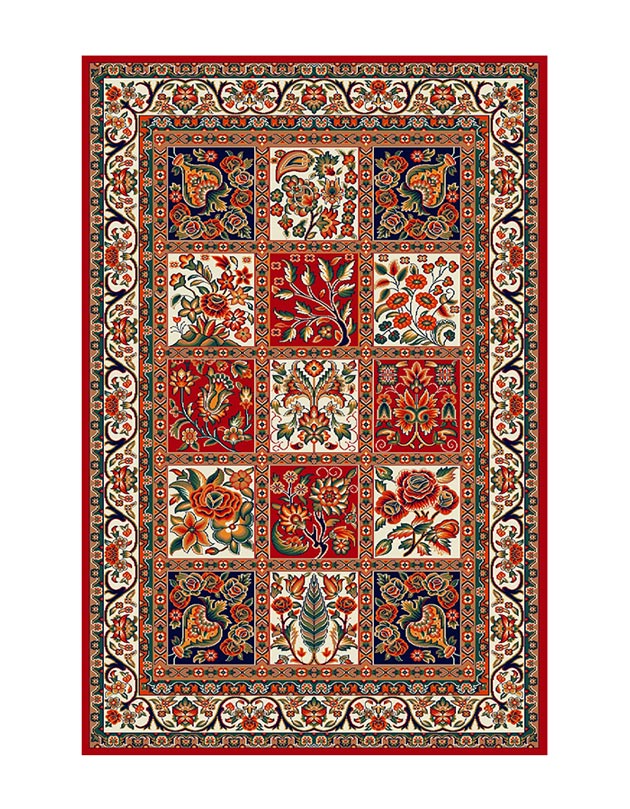 Machine-made Red Persian Bakhtiari Kheshti Carpet