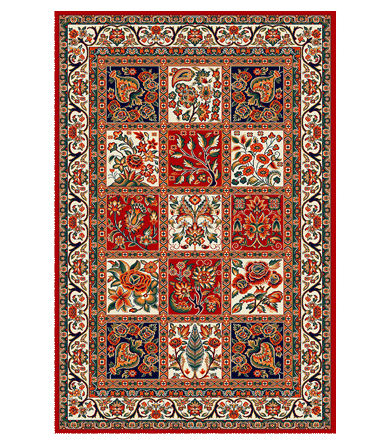 Machine-made Red Persian Bakhtiari Kheshti Carpet
