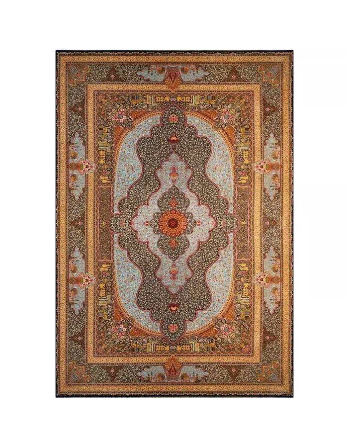 Machine-made Traditional Persian Qom Silk Carpet