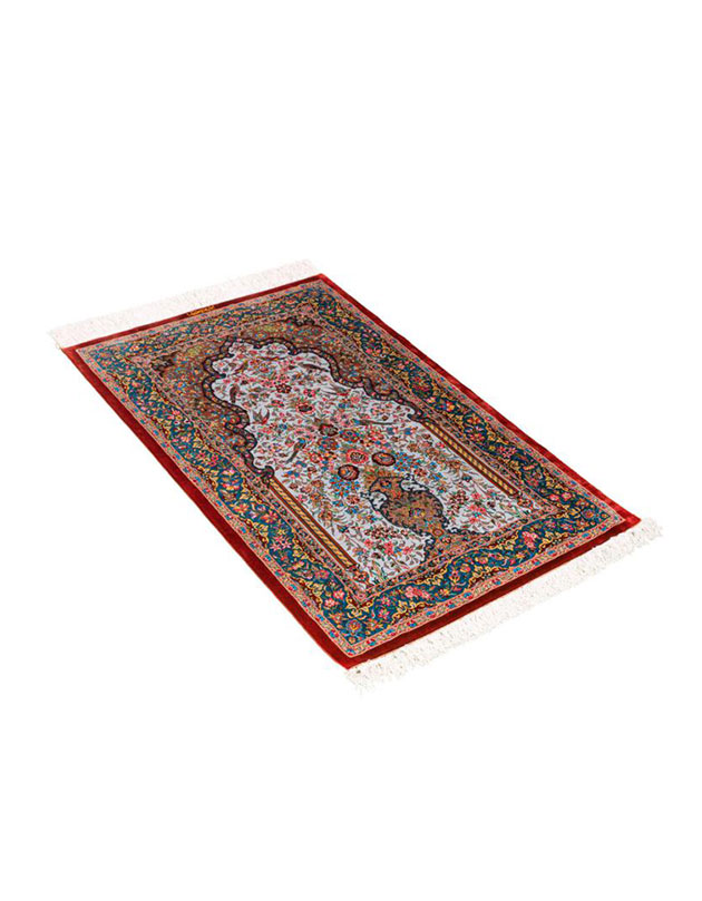 Handmade Blue Persian Qom Prayer Silk Rug 0201045