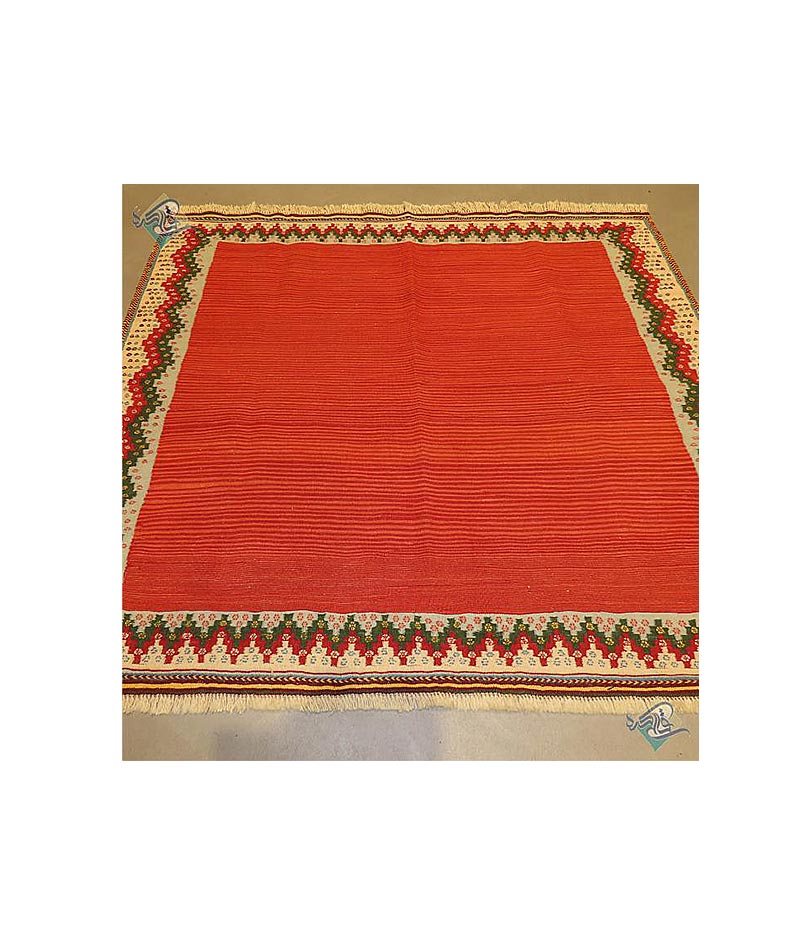 Handmade Square Orange Persian Sirjan Kilim Rug 81120
